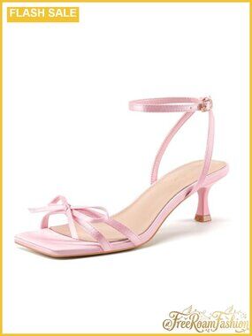 Kitten Heel Strappy Sandals Square Open Toe Buckle Casual Heels